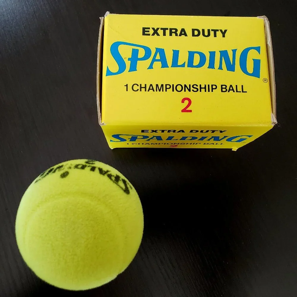 AVON 1970's Mixed Doubles Green Flocked Glass Spalding Tennis Ball EMPTY w Box